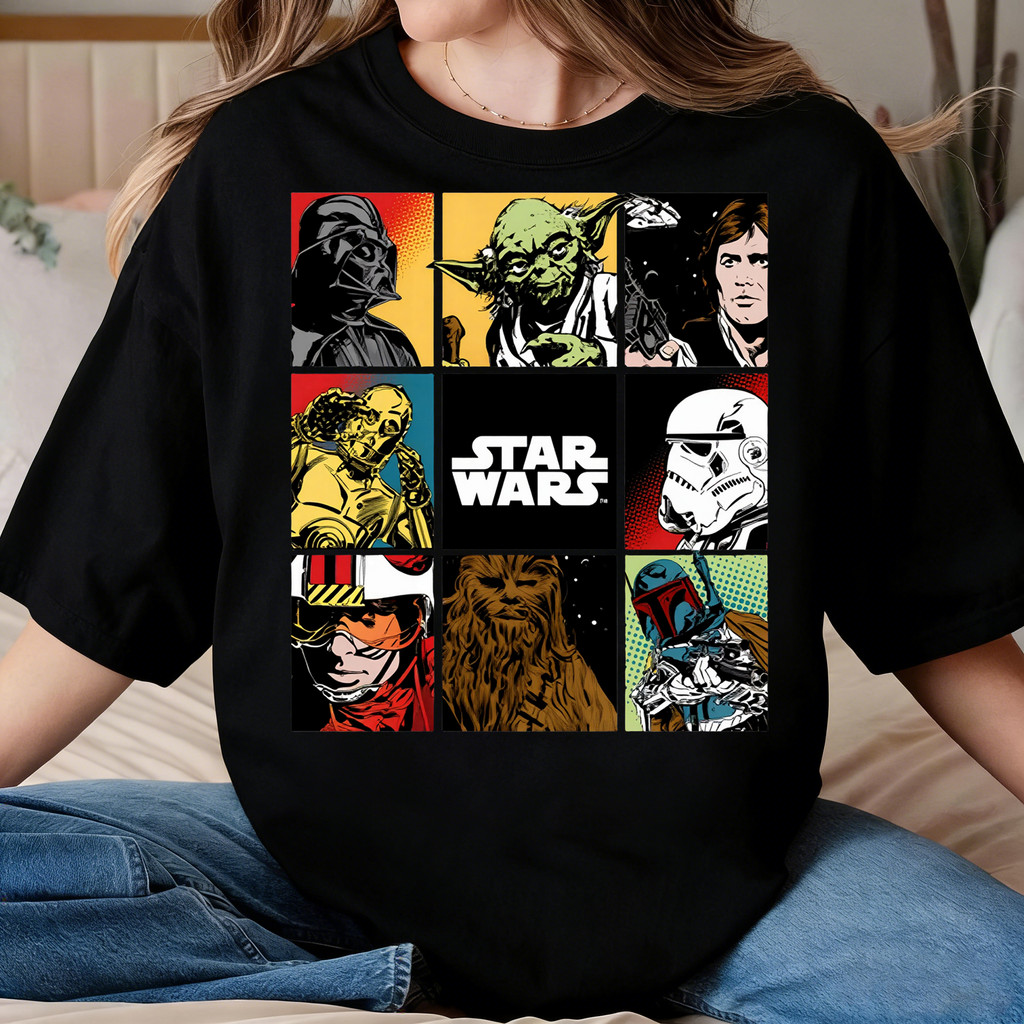 Camiseta de Star Wars com Personagens Iconográficos, Estilo Casual, Multicor, Madeira de Algodão, para Dia - a - Dia