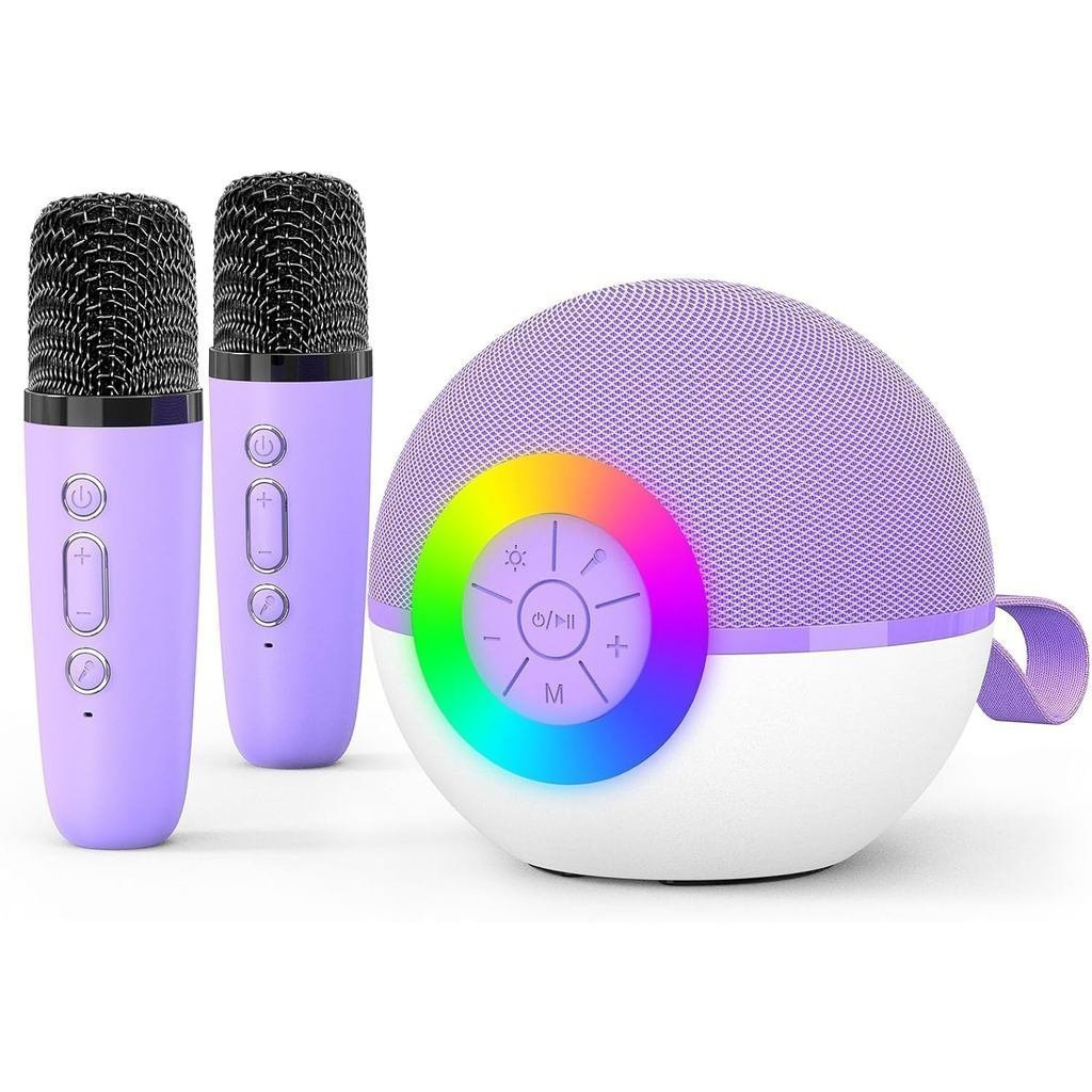 goopow Mini Máquina de Karaokê com Alto-falante para Crianças e Adultos, Microfone Bluetooth Portátil com Luz LED, Melho