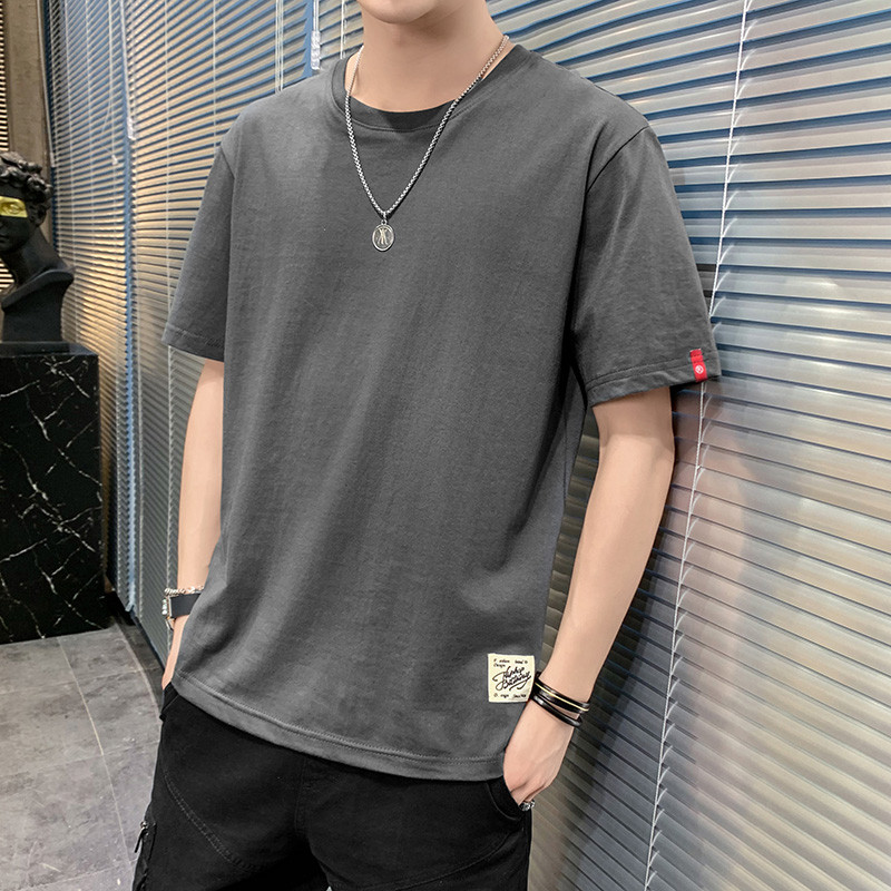 2025 novo estilo de verão masculino solto camiseta moda bonito All-Match fino ajuste na moda masculino puro algodão mang