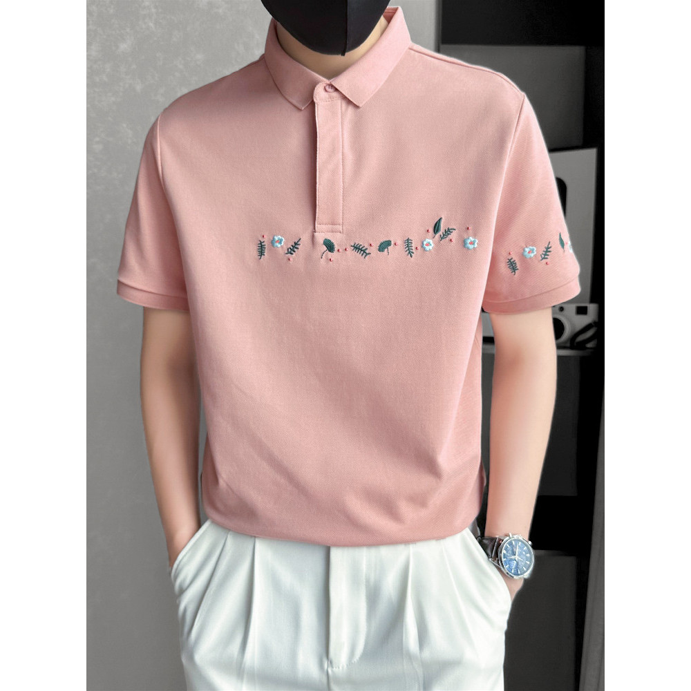 Verão bordado camisa Polo masculina de manga curta Street wear Puffer bonito lapela camiseta masculina wear 2026 novo es