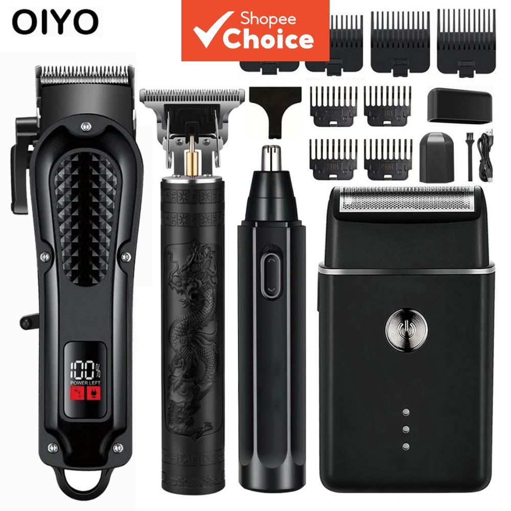 Oiyo Kit 4 em 1 para Homens: Máquina de Cortar Cabelo Elétrica, Barbeador e Aparador de Pelos do Nariz com Bateria de
