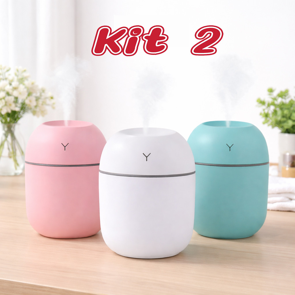 Kit 2 Umidificador Portátil 250ml USB – Difusor de Ar Silencioso com Neblina Intensa para Casa e Escritório