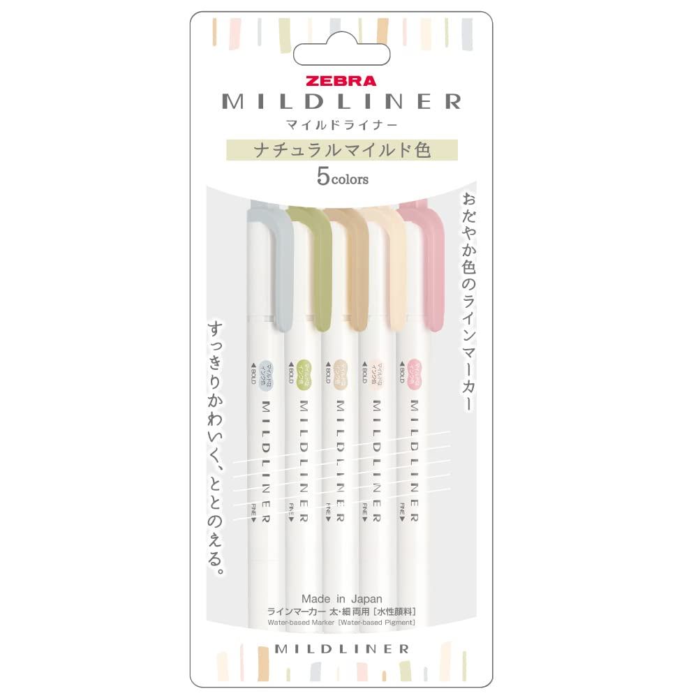 Zebra Marcador Fluorescente Mile Liner Natural Mild Conjunto de 5 cores WKT7-5C-NTC