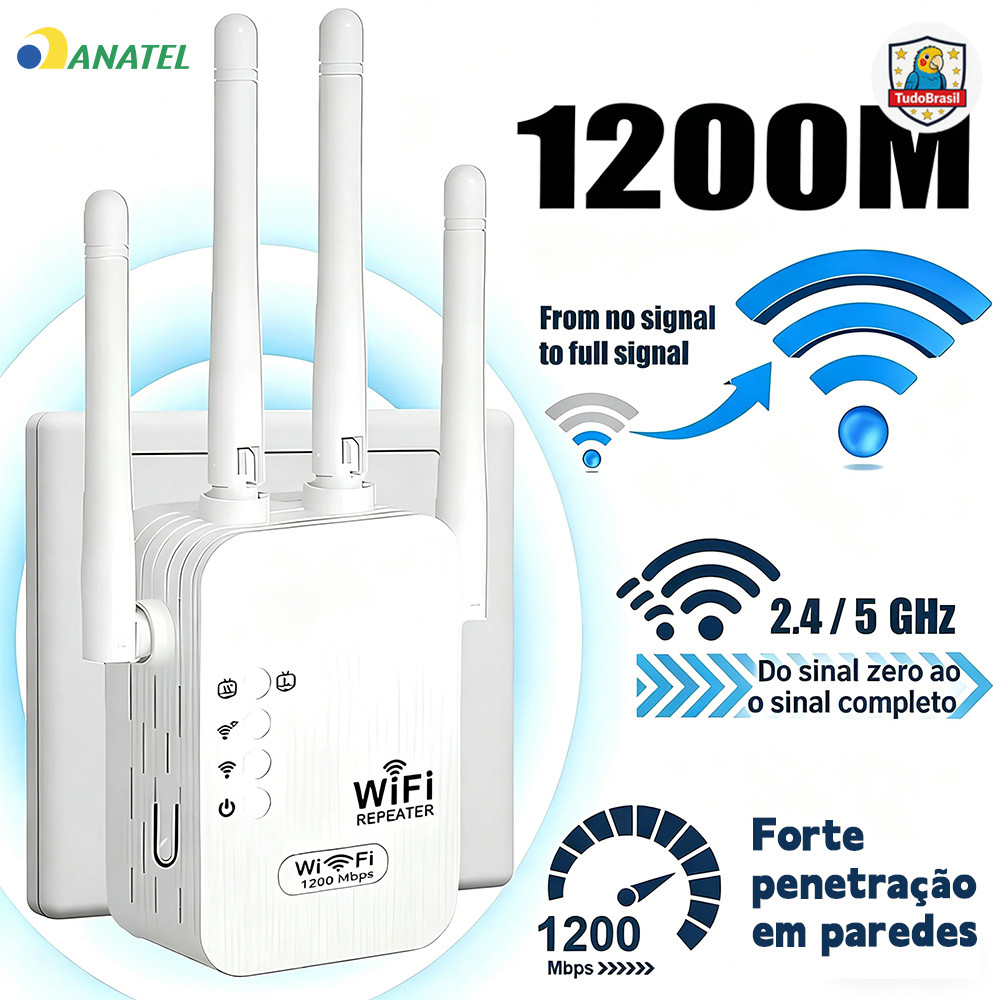 Repetidor e Roteador Wi-Fi 4 Antenas 1200Mbps Atravessa Paredes Bivolt 110 220V G8