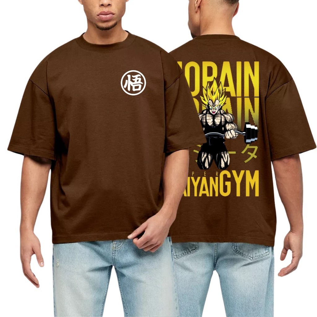Camiseta Oversized Marrom Academia Confortável Algodão Modelo "Vegeta Academia SaiyanGym" Especial