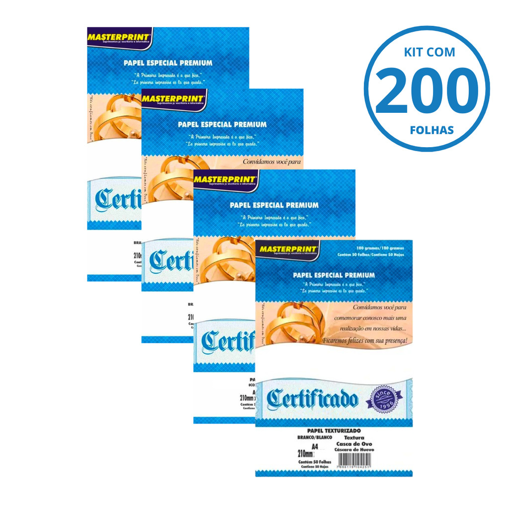 Kit Papel Branco Premium Casca de Ovo180g A4 - MASTERPRINT