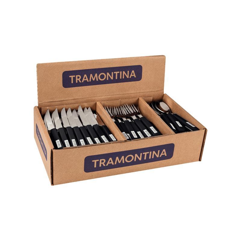 Faqueiro Tramontina Leme Preto 144 Peças Aço Inox Facas Garfos Colheres