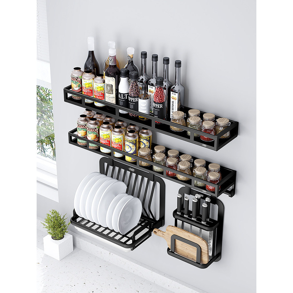Rack de cozinha tempero rack fogão fixado na parede utensílios de cozinha pá colher rack multifuncional cozinha gancho r