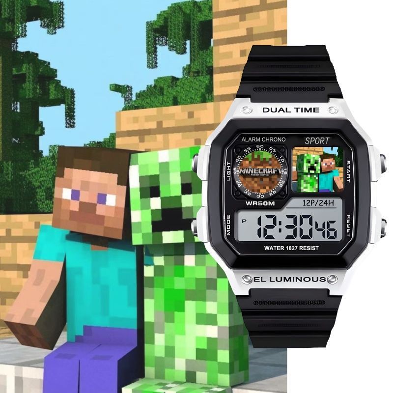 Minecraft Watch Game Anime Bidimensional Estudante Relógio Eletrônico À Prova D'água Pequeno Quadrado