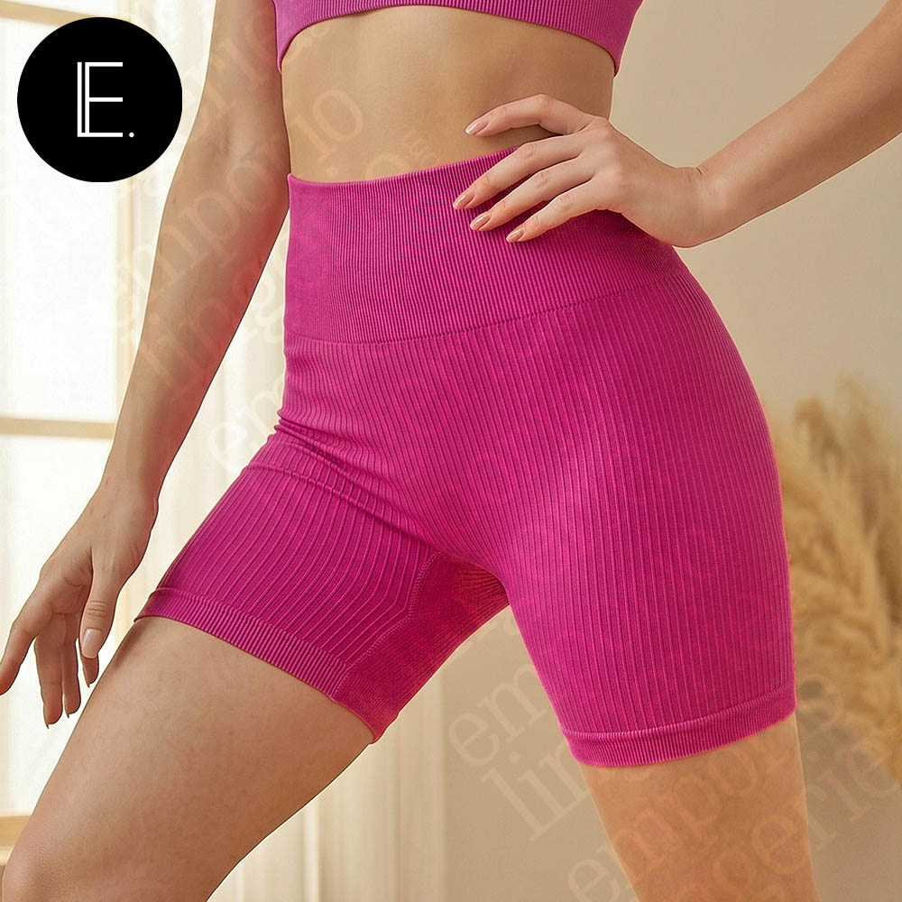 Short Canelado Fitness Sem Costura Cintura Alta Academia Feminino Treino Conforto Não Transparente