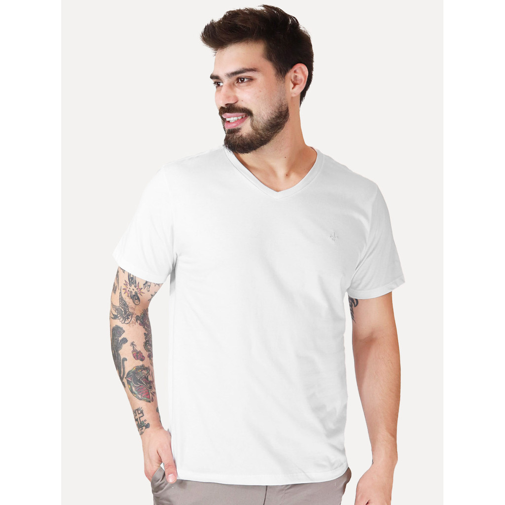 Camiseta Dudalina Masculina V-Neck Essential Gray Icon Branca 08.77.1806 05 em Oferta na Shopee