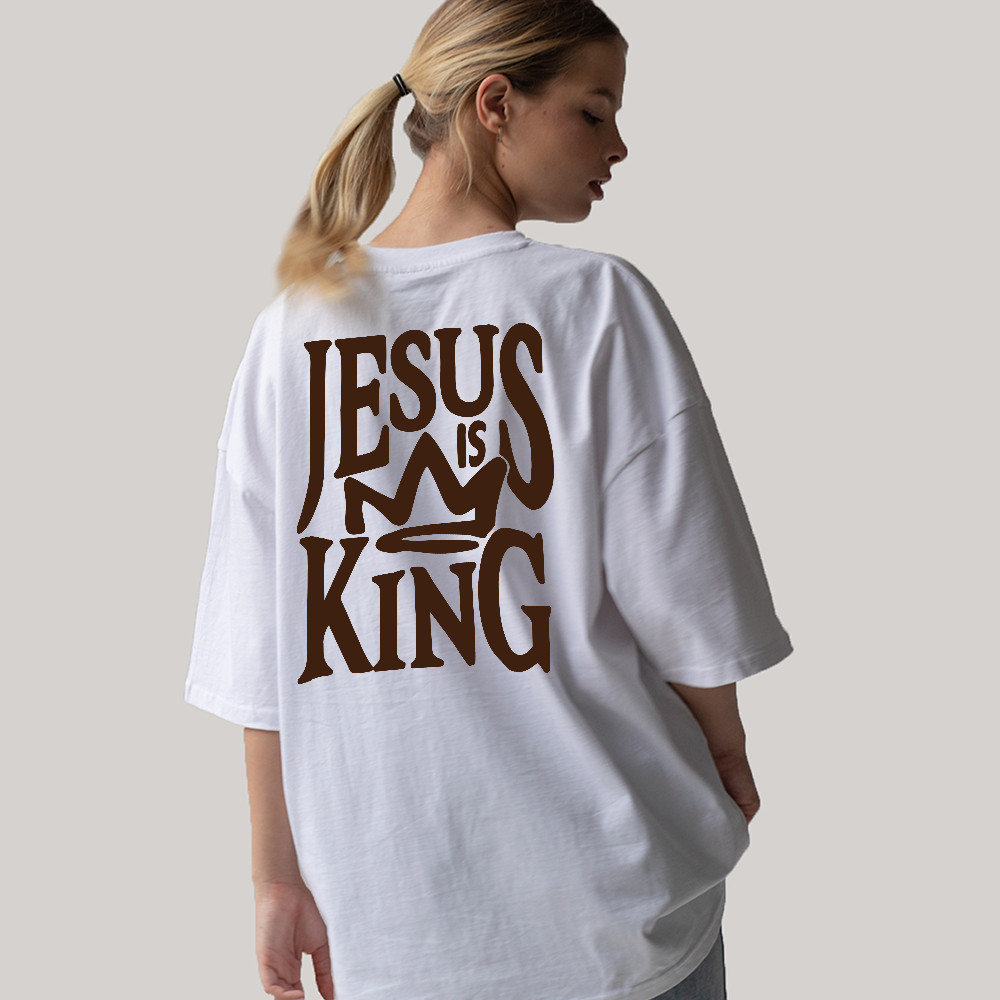 Camiseta  Cristã Oversized Unissex Jesus is King Estilo e Conforto 100% Algodão