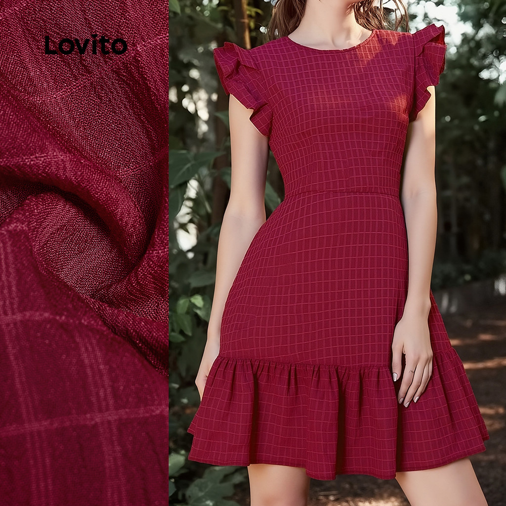 Lovito Vestido Elegante Jacquard Primavera/verão Claret para Mulheres L165ED915 em Oferta na Shopee