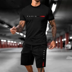 Kit Bermuda Short Mole + Camiseta PRETA PARIS MINIMALIST kit Basico Algodão Malha Premium