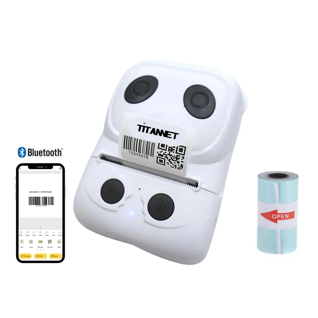 Impressora De Etiquetas Bluetooth + 1 Bobina De Etiquetas