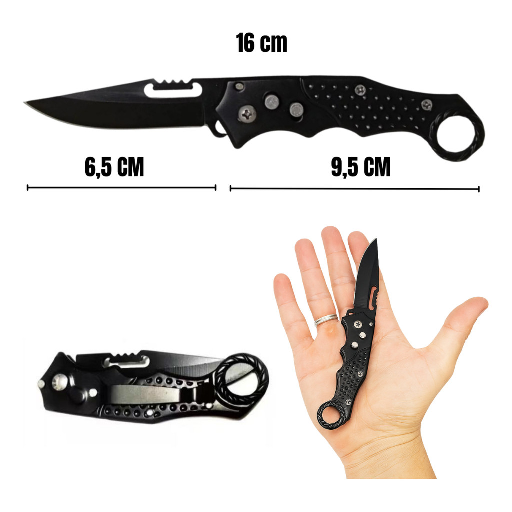 Canivete Automático inox com trava Saque Rápido preto Tradicional De Bolso e Camping em Oferta na Shopee