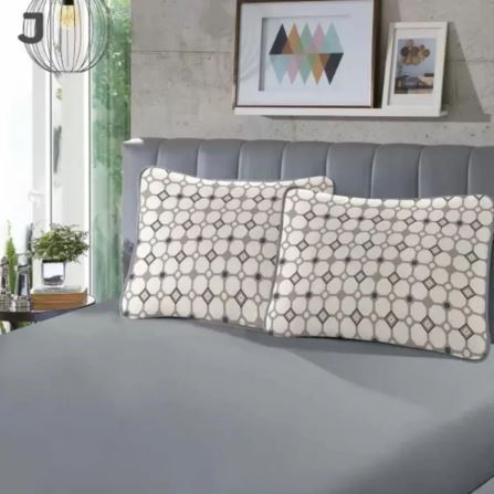 Jogo de Cama Solteiro Malha Estampado Rubi 100% Algodão 02 peças Caulim/Cinza - SBX