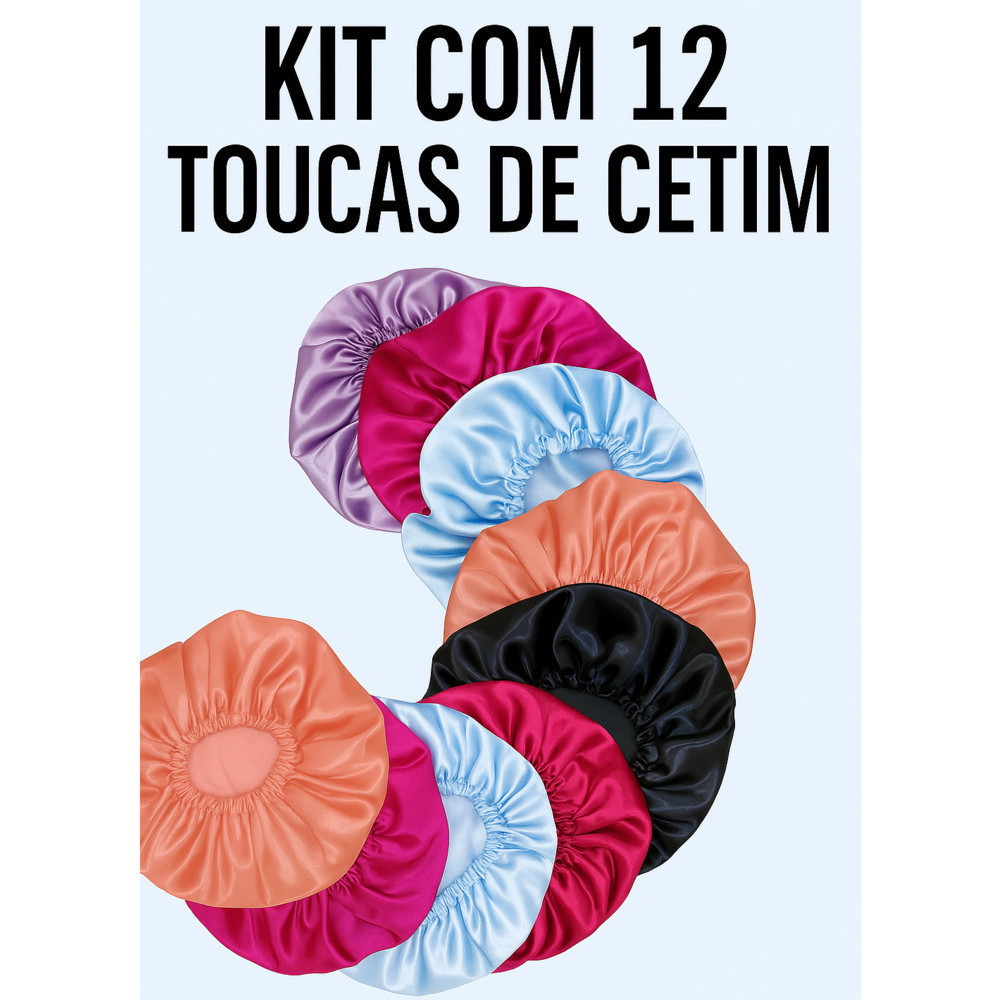 Kit com 12 Touca de Cetim Anti-Frizz Premium – Dormir Sem Amassar os Cachos - Para Revender