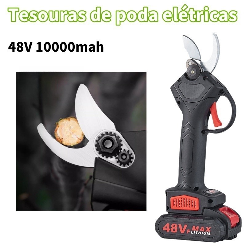 Tesoura De Poda Eletrica De Jardim Portátil Sem Fio Profissional Corte Cortador Ramos 2 Baterias 48v