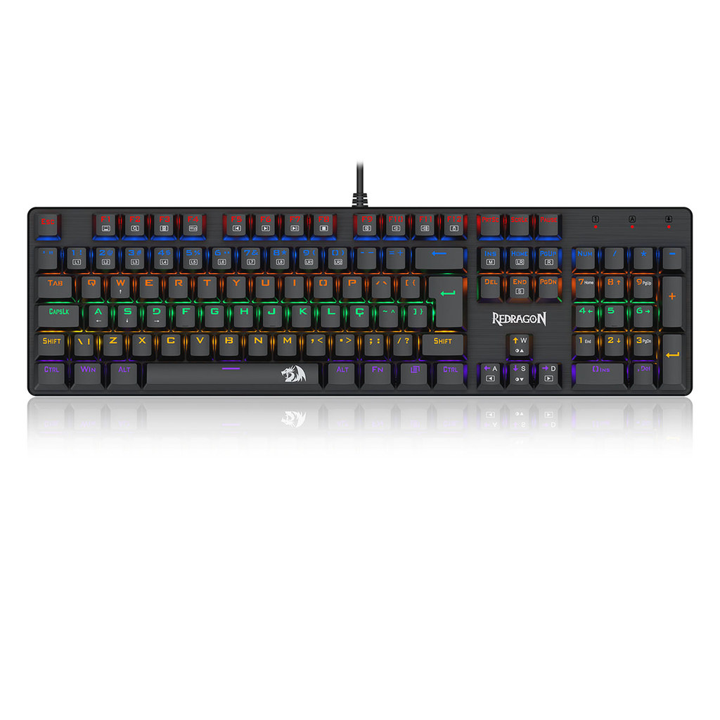 TECLADO MECANICO USB GAMER VALHEIM RAINBOW SWITCH BLUE REDRAGON K608-R PRETO