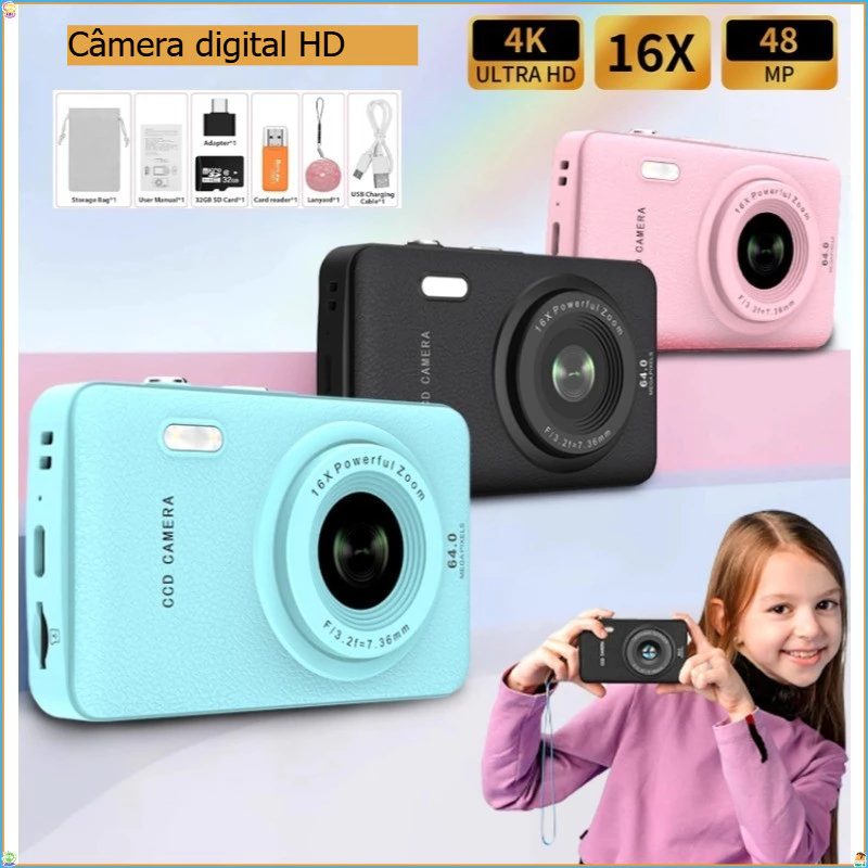 Câmera Digital Compacta 44MP | Zoom 16x Gravação Full HD Tela LCD De 2.4 " Bateria Recarregável