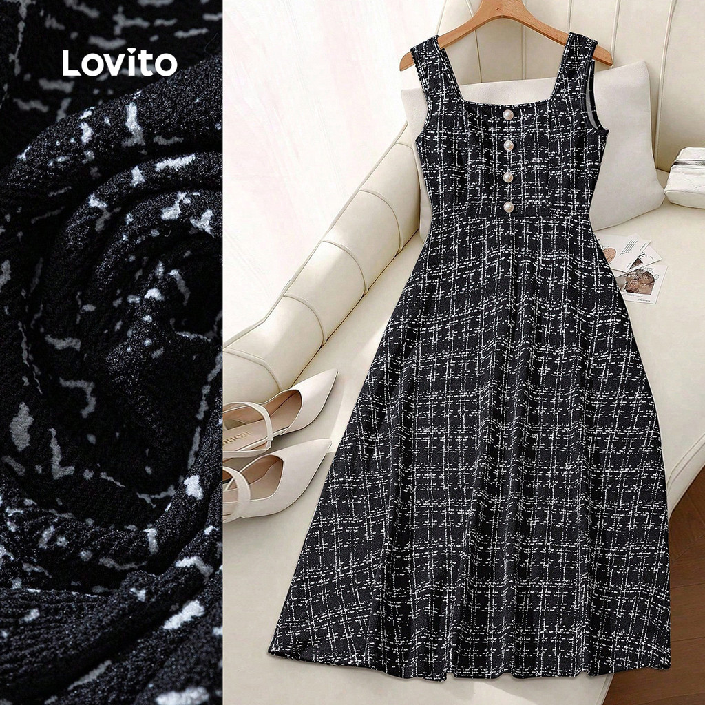 Lovito Vestido Casual Primavera/verão Vestido Preto para Mulheres LK2AD1095 em Oferta na Shopee