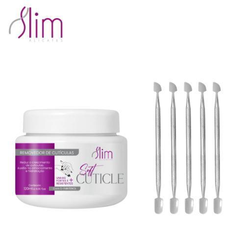 Kit Profissional Slim – 5 Espátulas Duplas Inox + Amolecedor de Cutícula