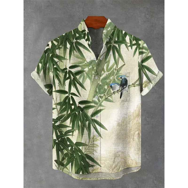 Camisa Tigre Masculina 3D Impressa Manga Curta Verão Moda Roupas Masculinas Soltas Camisas Havaianas Linho EQGK