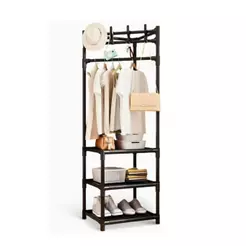 Cabideiro Arara de Canto Vertical Roupas e Sapatos 3 Prateleiras TM3-303