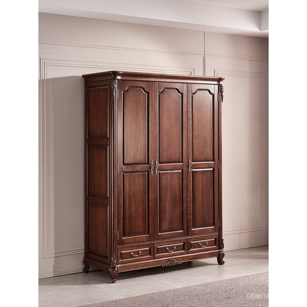 Guarda-roupa de madeira de nogueira preta, guarda-roupa grande de madeira maciça com 2/3 portas, móvel de quarto simples