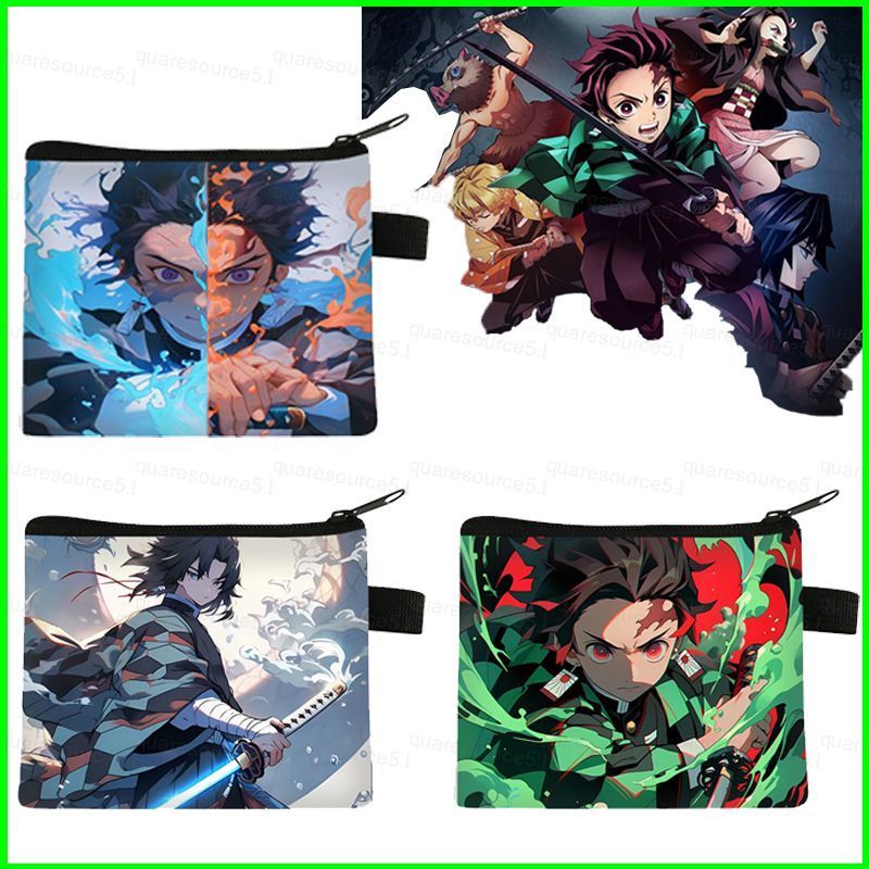 SQ5 Demon Slayer Kamado Tanjirou Dos Desenhos Animados Anime Carteira Moeda Bolsa Estudante Crianças Grande