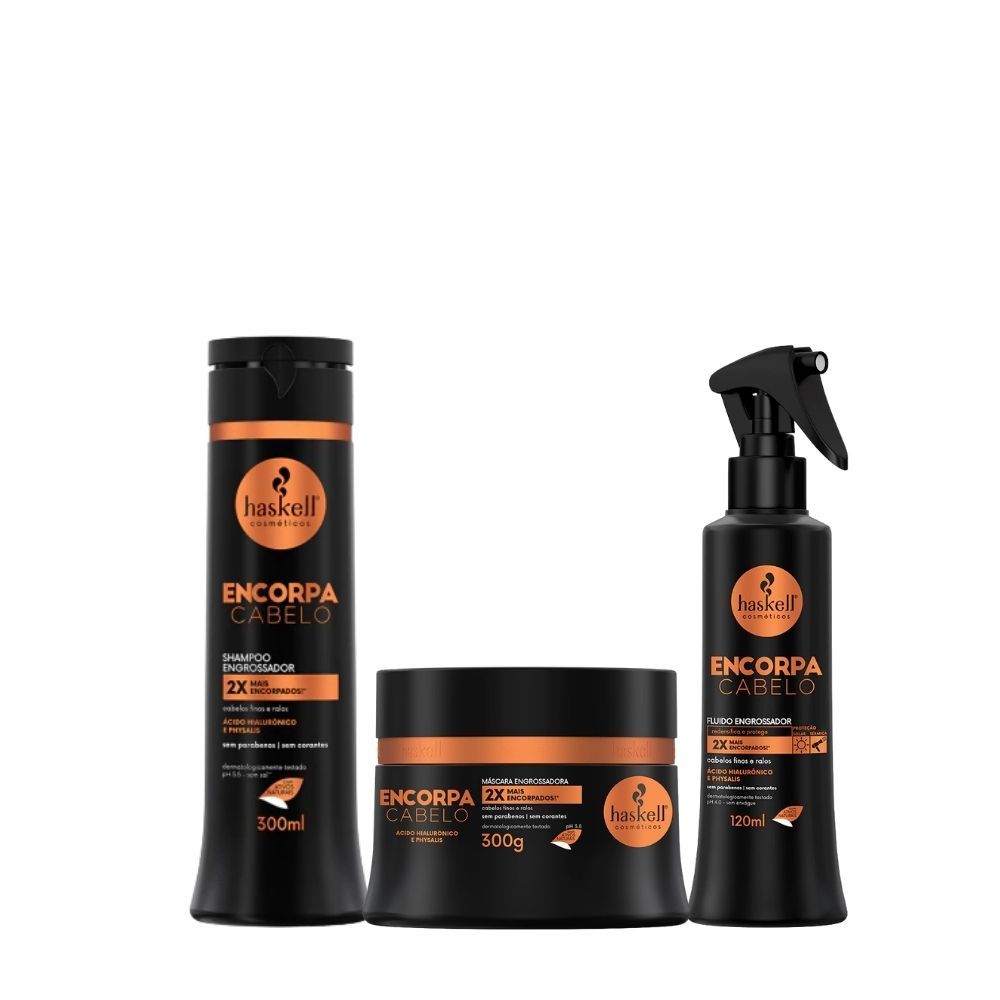 Kit Haskell Encorpa Cabelo Shampoo 300ml + Máscara 300g + Fluido 120ml – Volume, Força e Leveza