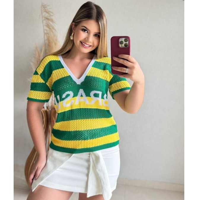 Camiseta Blusa Tricot Brasil Copa do Mundo Feminina - Conforto e Estilo com Toque Macio