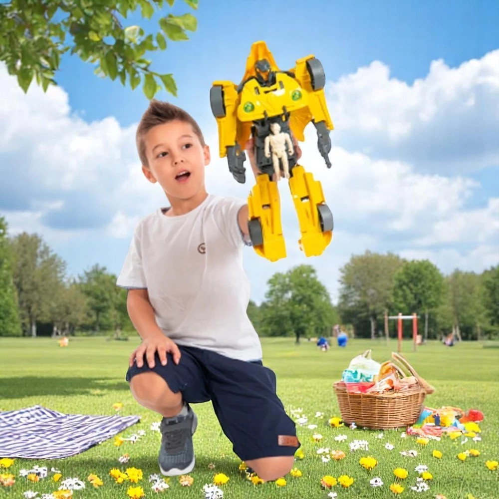 Robô Carrinho Controle Remoto Transformável Amarelo Cinza Criança Brinquedo Presente Motinha Oferta