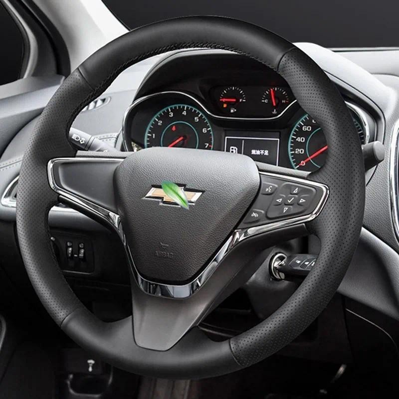 Para Chevrolet Cruze 2014-2018 Volt 2016 2017 Antiderrapante Preto Couro Genuíno Costurado À Mão Capa De Volante Do Carr