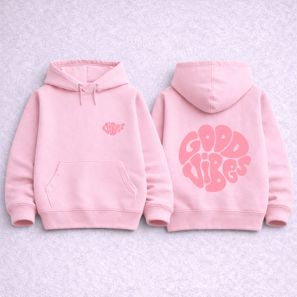 Moletom Infantil Feminino com Capuz Estampa Good Vibes Quentinho Confortável