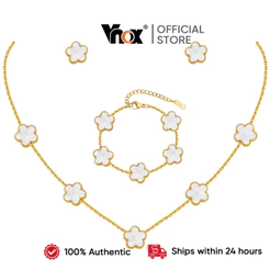 Conjunto De Joias De Flores De Cinco Folhas Vnox 18K Banhado A Ouro Colar Pulseira Brincos De 3 Peças Para Presente Femi