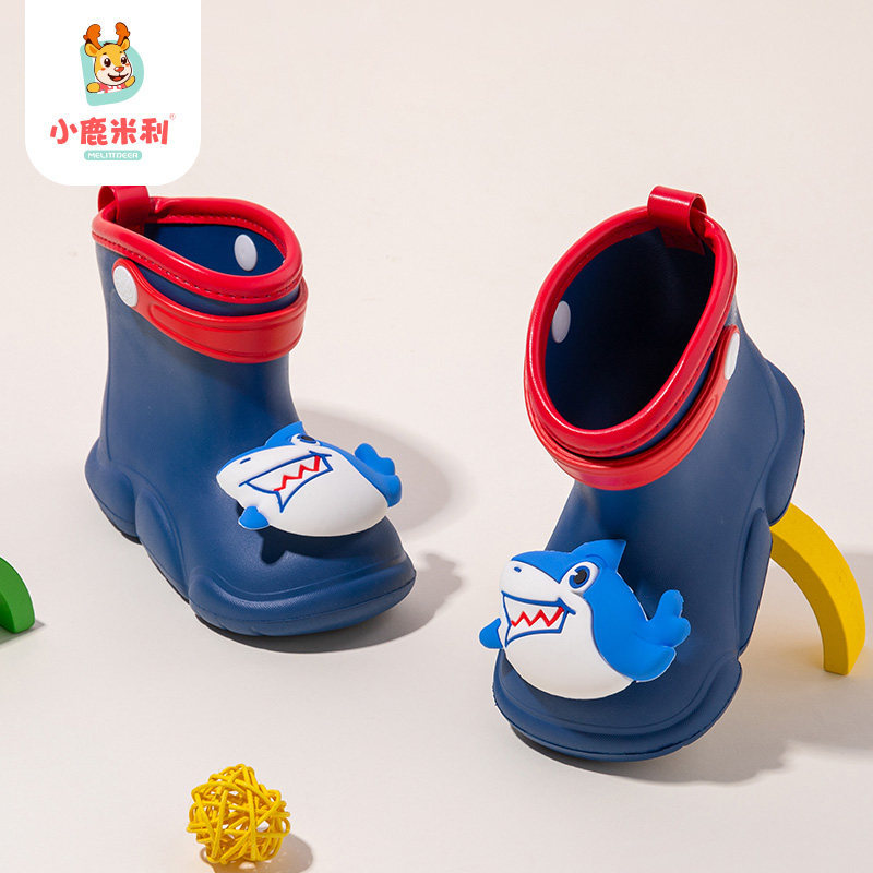 Little Shark 2026 novo estilo menino menino antiderrapante sapatos de borracha à prova dwaterproof água botas de chuva d