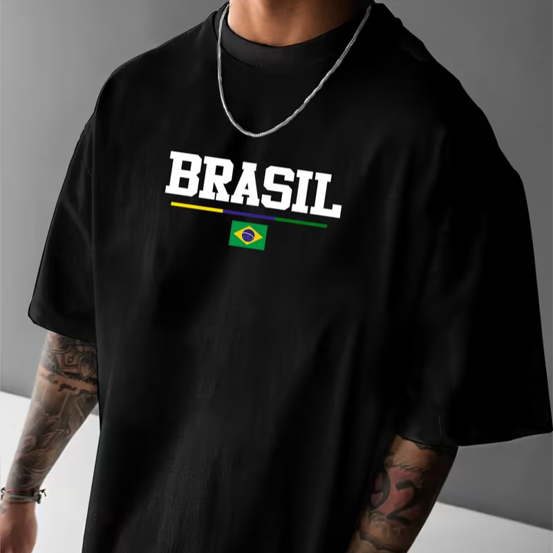 [Camiseta Vintage Masculina Algodão]HYP CAMISETA OVERSIZED ESTILOSA MASCULINA SELEÇÃO BRASILEIRA 2026 BANDEIRA DO BRASIL