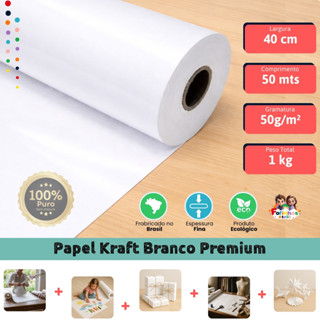 Papel Kraft Branco 50g Rolo 40cm x 50m Premium para Embalagens Presentes Artesanato e Buquês em Oferta na Shopee