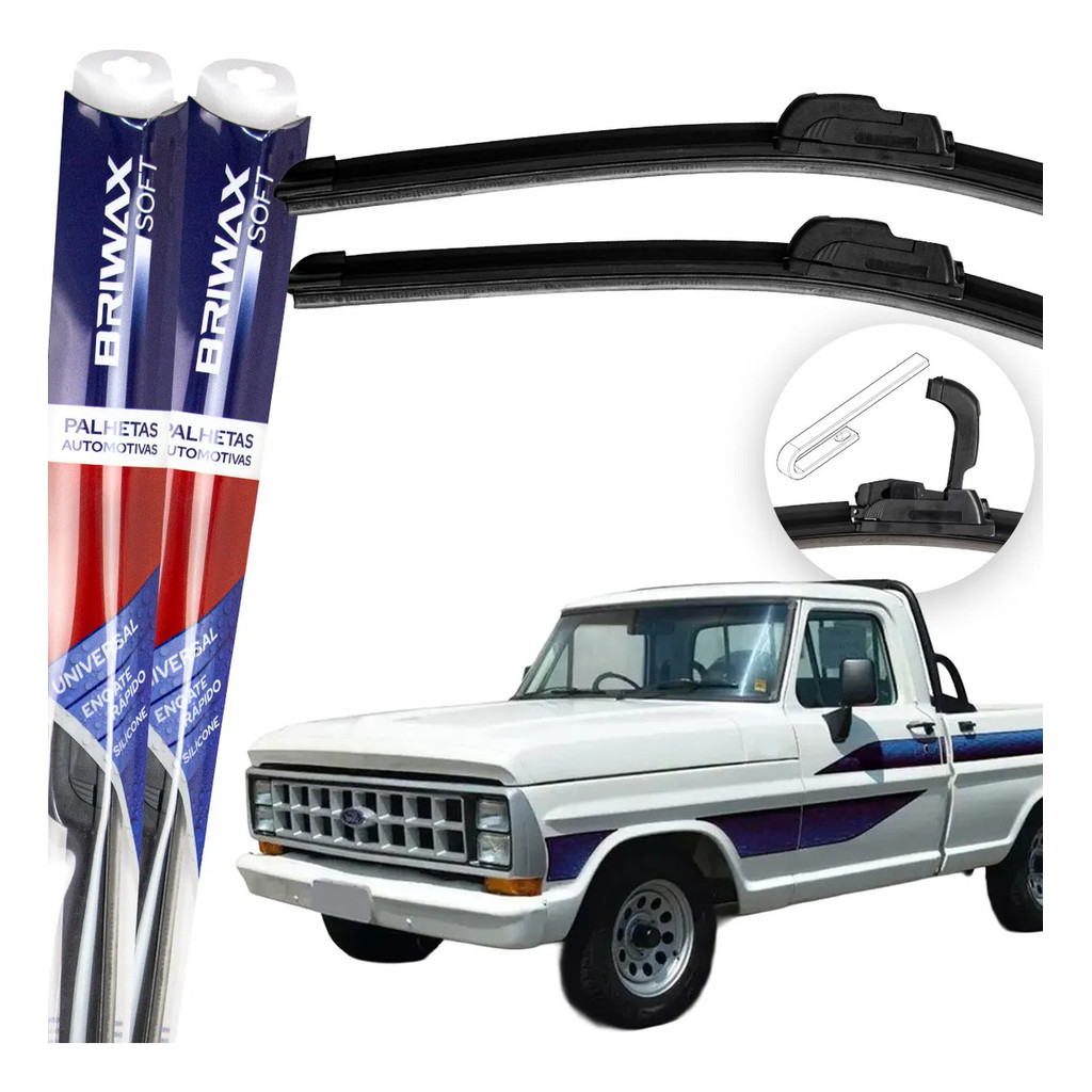 Jogo Palhetas Limpador de Parabrisa Silicone Chuva Gancho Universal Ford F1000 1971 Até 1992