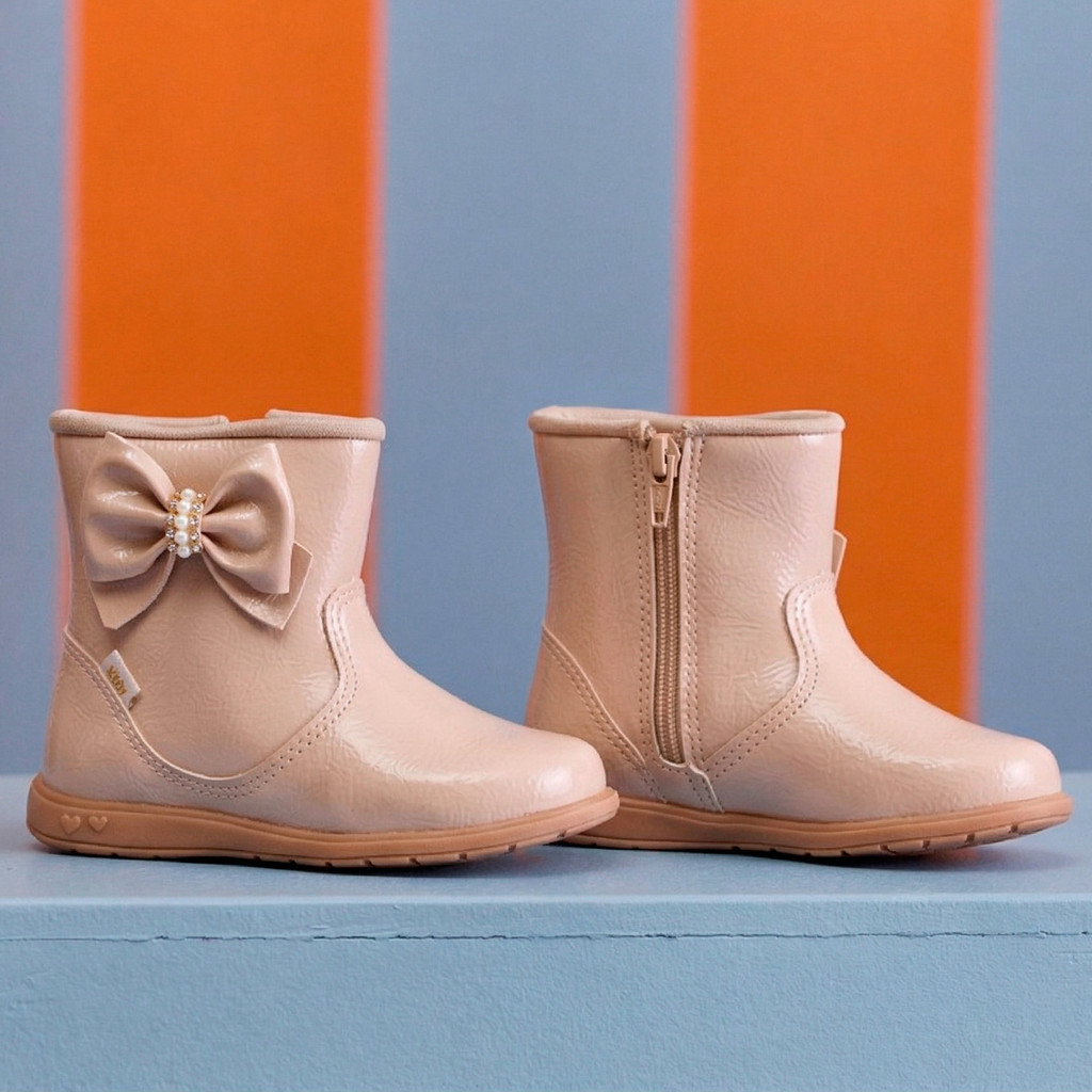 Bota Infantil Menina Kidy Soft Laço Confortável Baby Dia a Dia Casual Leve Calce Fácil Versátil