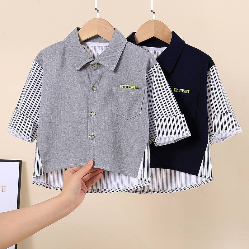 Primavera outono estilo crianças camisa listrada de manga comprida versão coreana médio grande crianças meninos roupas c