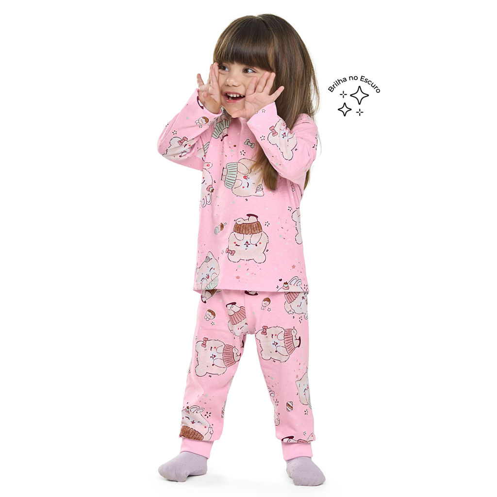 Pijama Longo Infantil Menina Doces Bichinhos Elian Rosa