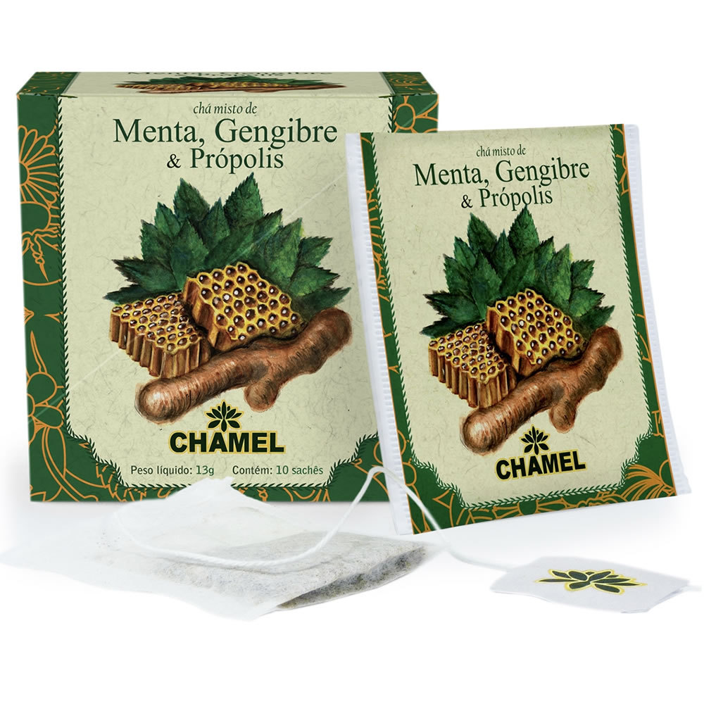 Chá Misto de Menta, Gengibre e Própolis com 10 Sachês - Chamel