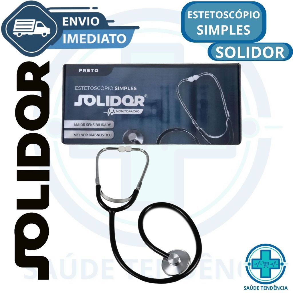 Estetoscópio Simples Preto Solidor Profissional Enfermagem Médico Acadêmico
