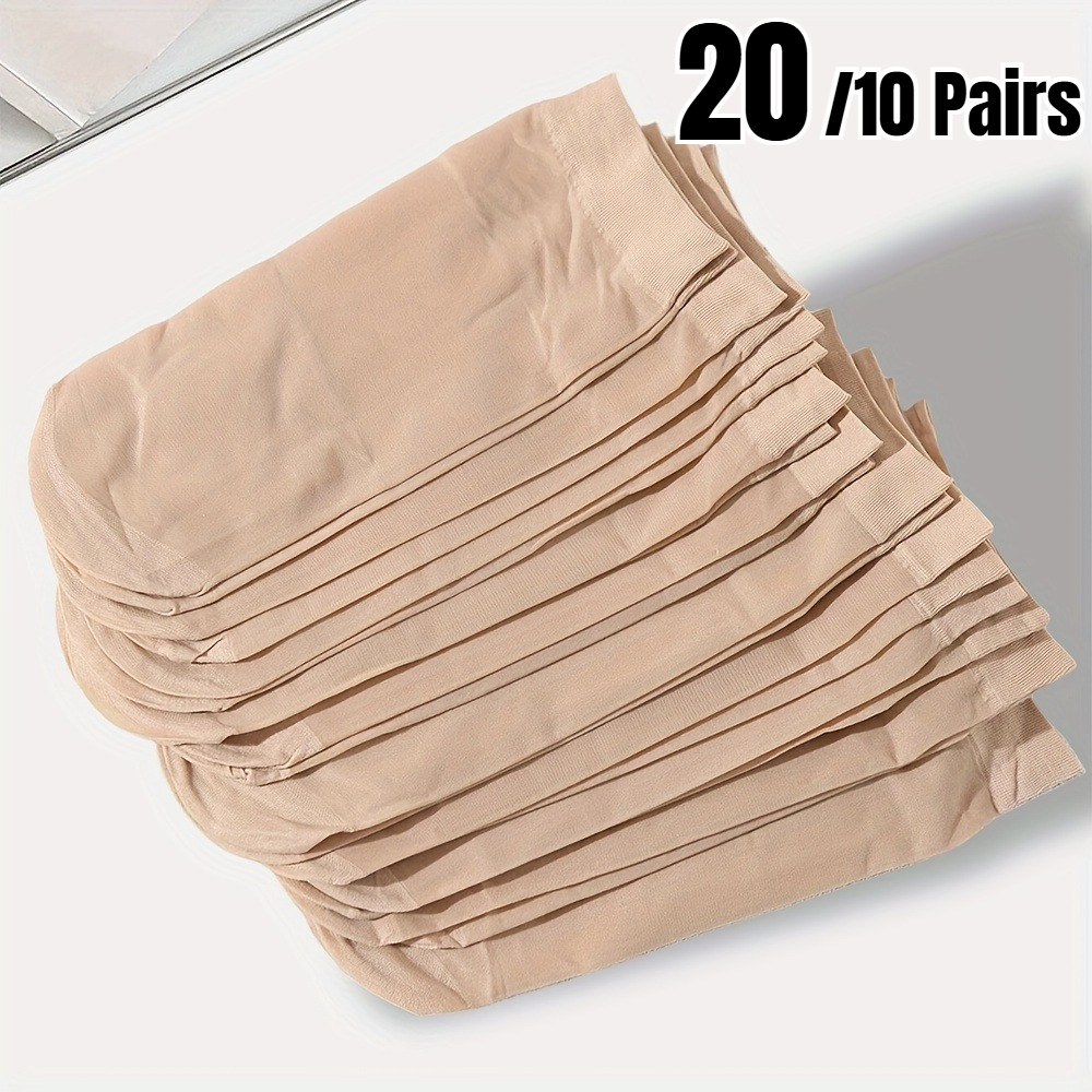 20/10 Pares De Meias Femininas Transparentes No Tornozelo – Respiráveis E Leves , Cor Sólida Com Textura Lisa , Adequada