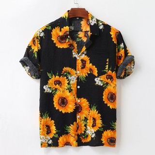 Camisas Com Botões Camisa Havaiana Casual Slim Fit