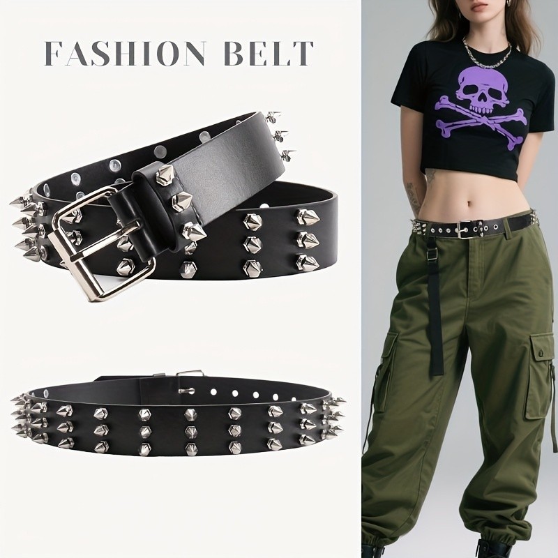 2026 Novo 1PC Cinto Cravejado De Metal Punk Rock Rebite Cintos Para Mulher/Homem Gótico Acessórios Calças Jeans