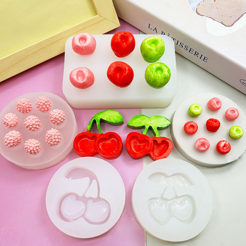 Molde de silicone em forma de fruta 3D Molde decorativo Morango Mirtilo Cereja Framboesa Mirtilo Framboesa Molde de sili